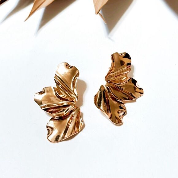 Gold flower earrings N375 - Picture 3 of 6